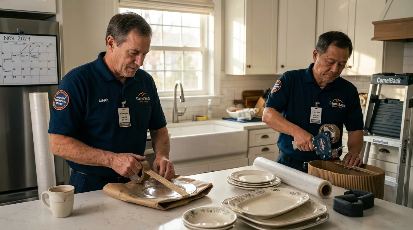 Professional crew packing kitchen dishware in Nashville, IN